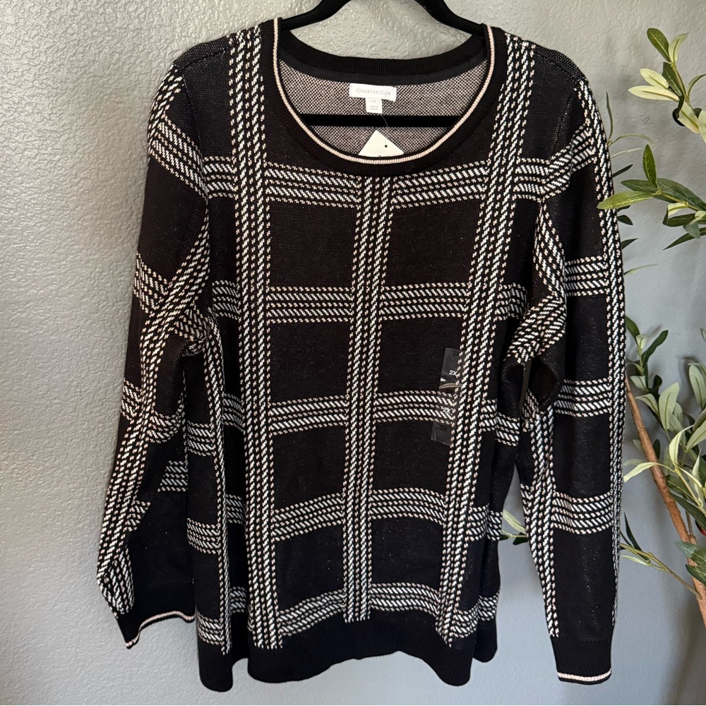 Charter Club Black and White Checkered Sweater